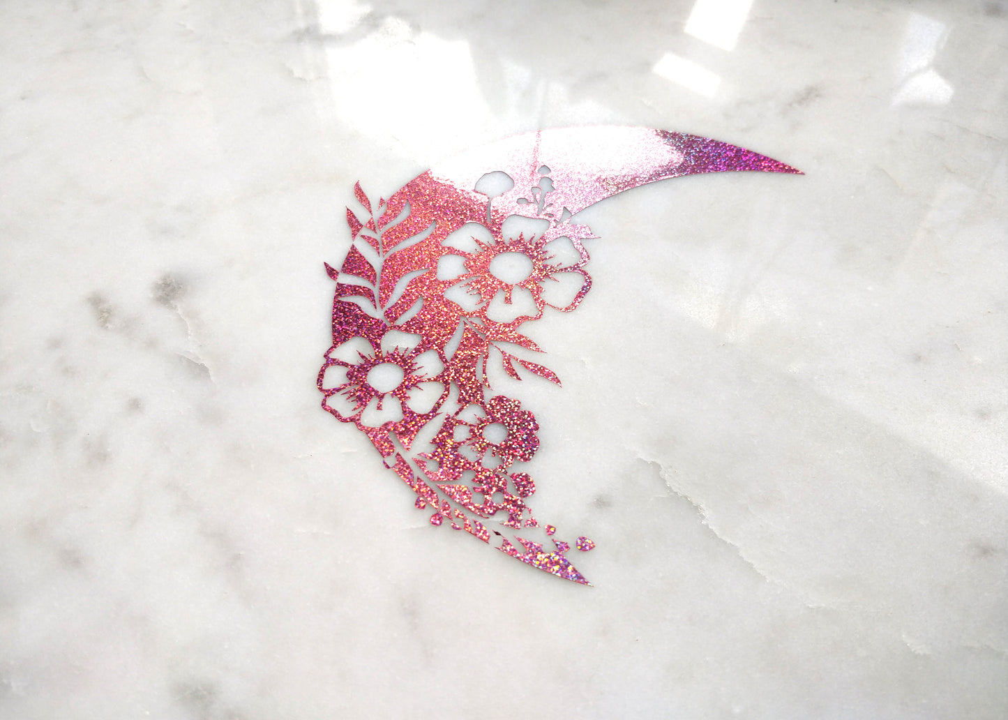 Floral Moon Glitter Vinyl Decal Sticker